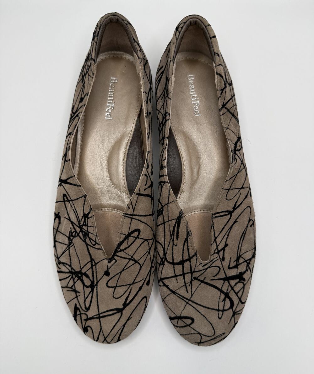Rare Beautifeel Jolie Ballet Suede Leather Flats Linear Print Size 38